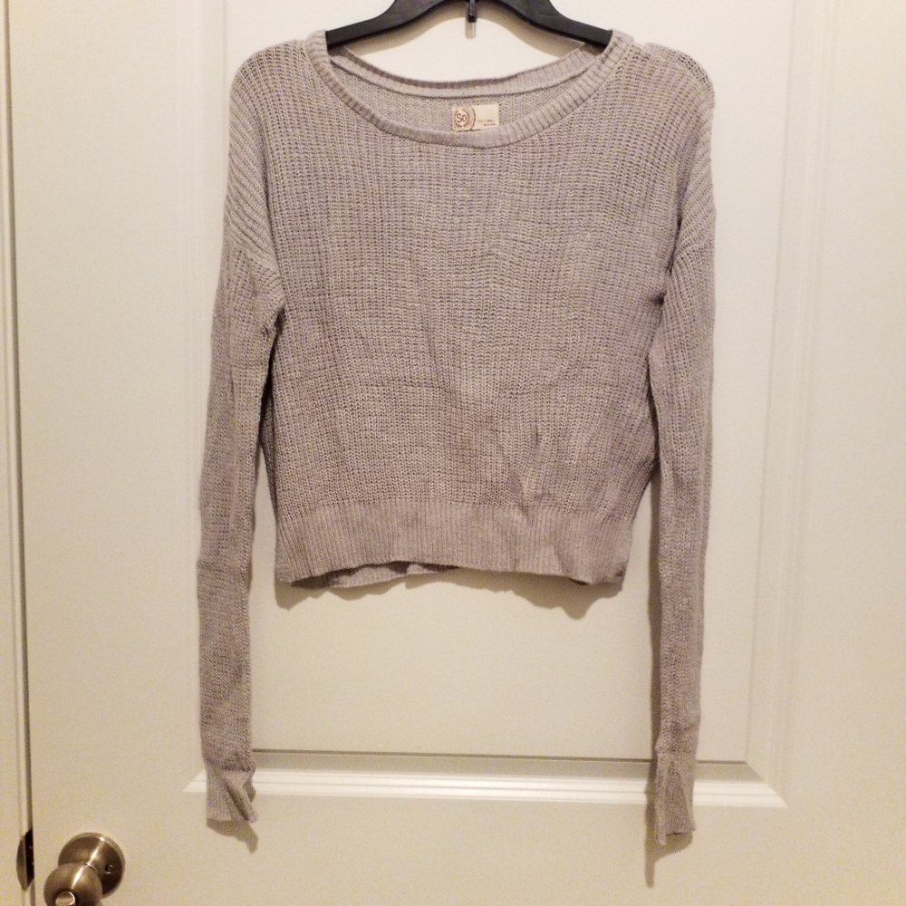 Long Sleeve Gray Cropped Sweater, Size XS